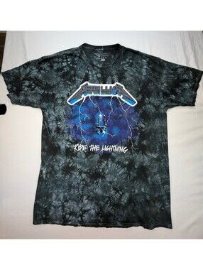 Merch Traffic Men's T-Shirt Tie Dye Metallica Ride The Lightning Size XL Black